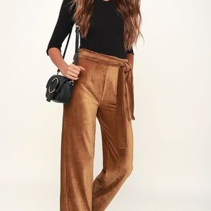 Moon River Light Brown Ribbed Velvet Wide-Leg Pants